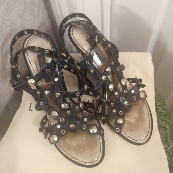 Louis Vuitton Monogram Stud Wedge Sandals - Picture 1 of 15